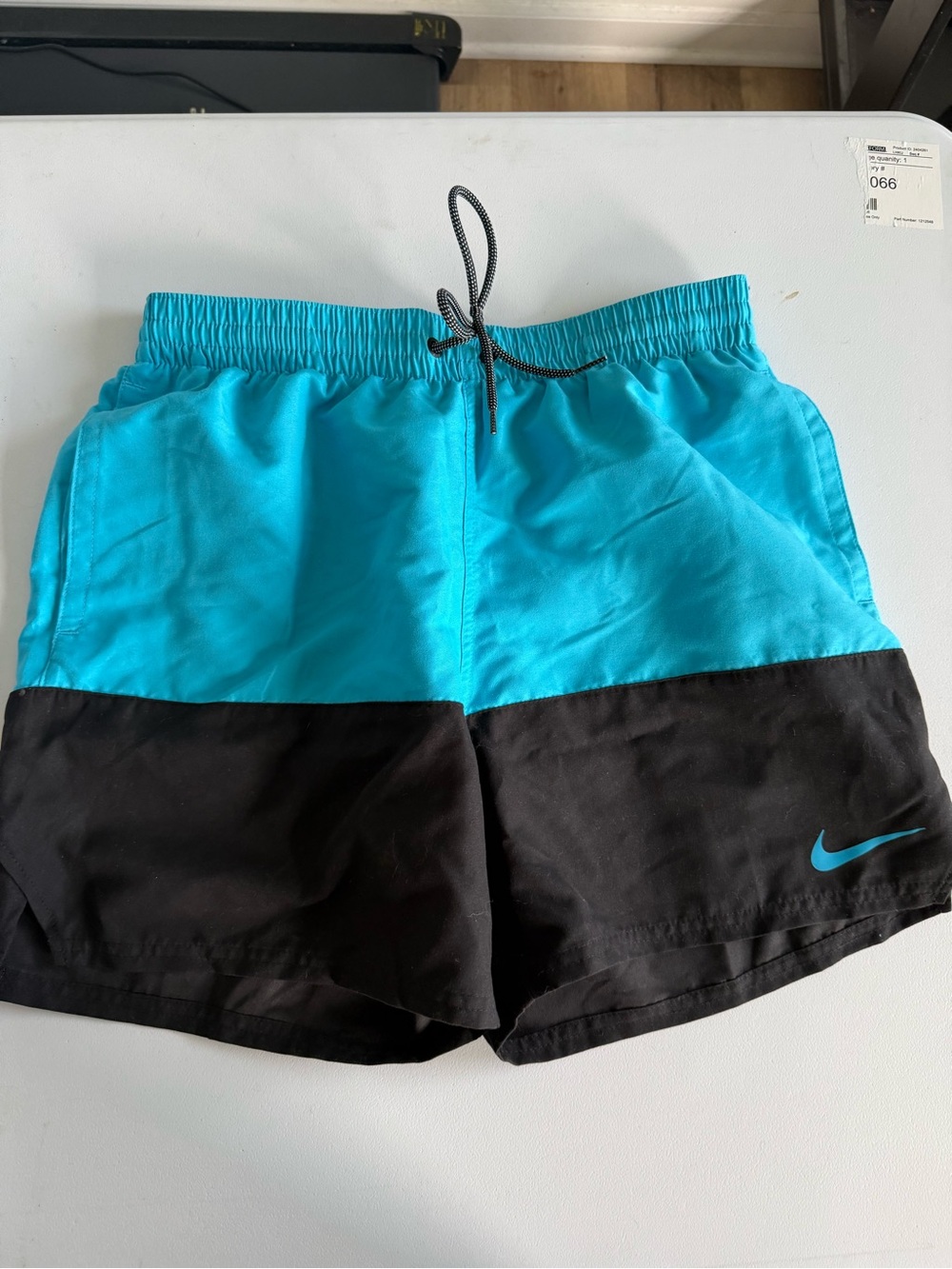 Nike Men’s Light Blue and Black Colorblock Swim Trunks